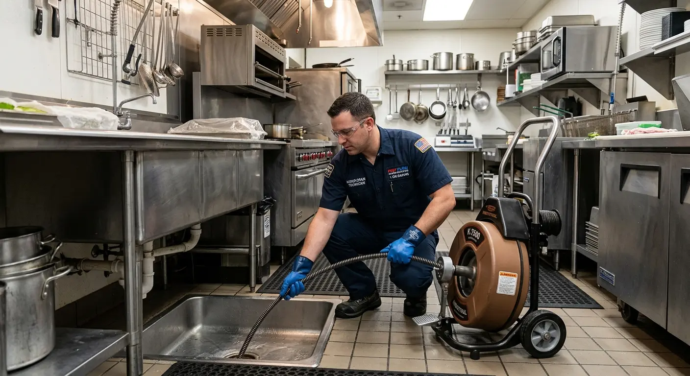 Commercial drain cleaning service in a restaurant kitchen in Waihee-Waiehu